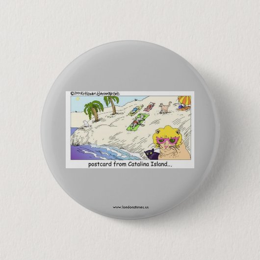 ボタおもしろいン：カタリナ島の猫 缶バッジ (正面)