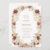 ボタお洒落ニカルブルゴーニュリースカップルのシャワー 招待状 (正面/裏面)