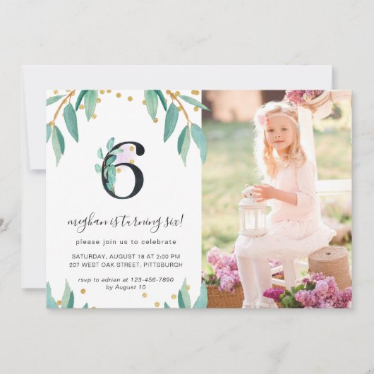 ボタかわいらしニカル6thバースデーパーティー写真 招待状 (正面)