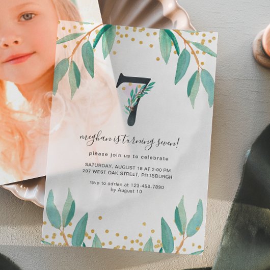 ボタかわいらしニカル7thバースデーパーティー ベラム紙招待状