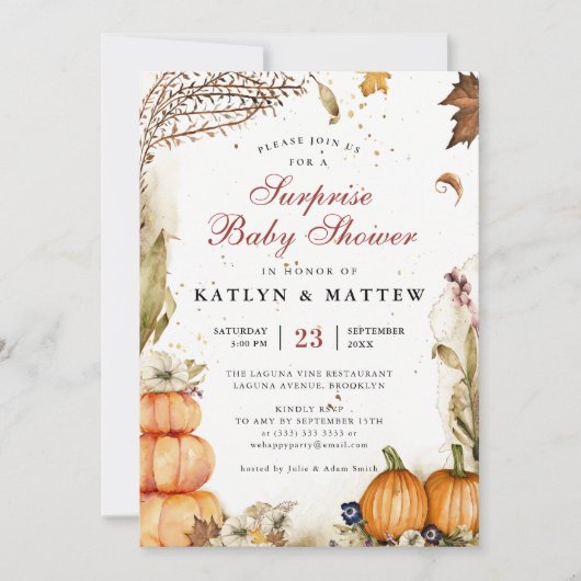 ボタエレガントニカルカボチャ秋秋の赤ちゃんシャワー 招待状 (正面)