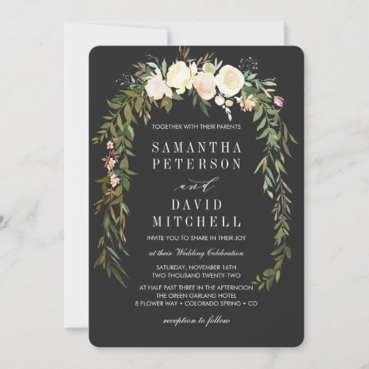 ボタエレガントニカルガーランド結婚フローラオーガニックズ 招待状 (正面)