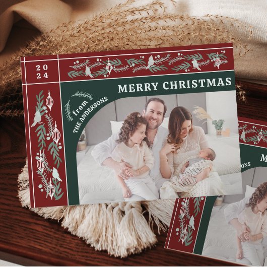 ボタエレガントニカルガーランドOneフォトクリスマス シーズンカード