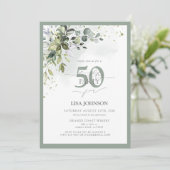 ボタエレガントニカルグリーンフローラ50誕生日 招待状 (スタンド正面)