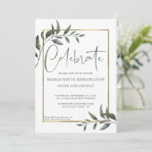 ボタエレガントニカルグリーンリーゴールドフォイル60誕生日 招待状 (スタンド正面)