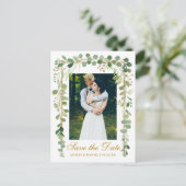 ボタエレガントニカルグリーン写真金ゴールド保存日 案内ポストカード (スタンド正面)