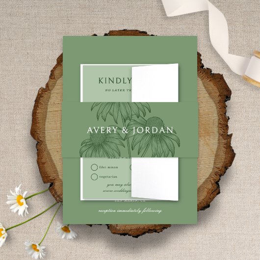 ボタエレガントニカルコンフロアーセージ結婚グリーン 招待状ベリーバンド