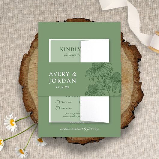 ボタエレガントニカルコンフロアーセージ結婚グリーン 招待状ベリーバンド