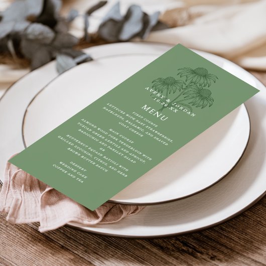 ボタエレガントニカルセージ結婚グリーンのメニューカード 招待状