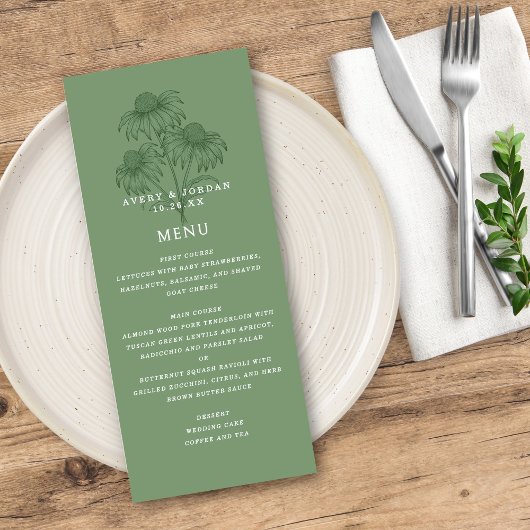 ボタエレガントニカルセージ結婚グリーンのメニューカード 招待状