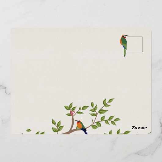 ボタエレガントニカルバード結婚式招待状 箔招待状ポストカード (裏面)