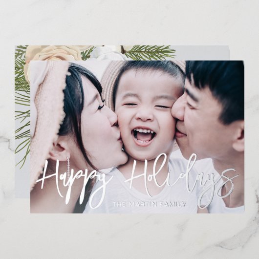 ボタエレガントニカルフルフォトクリスマス 箔シーズンカード (正面/裏面)