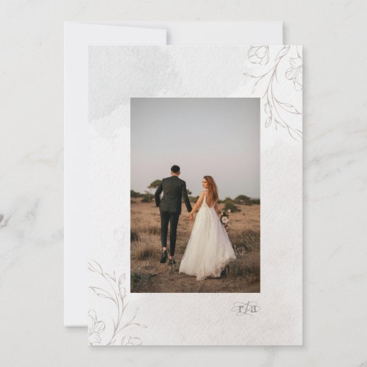 ボタエレガントニカルフローラスクリプ結婚ト 招待状 (裏面)