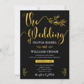 ボタエレガントニカルブラックカスタマイズエロ結婚ーズ 招待状 (正面)