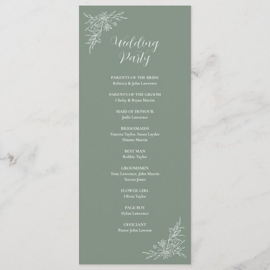 ボタエレガントニカルモノグラムセージ結婚グリーン プログラム (裏面)