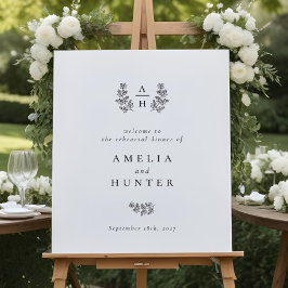 ボタエレガントニカルモノグラムリハーサルのディナーサイン ポスター