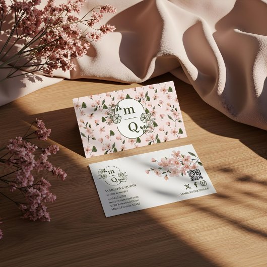 ボタエレガントニカルモノグラムロゴフローラ水彩色 名刺