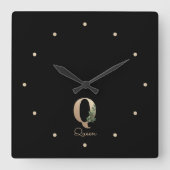 ボタエレガントニカルモノグラム文字Q スクエア壁時計 (正面)