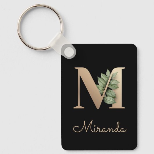 ボタエレガントニカルモノグラム金ゴールドレターMキーチェーン キーホルダー (正面)