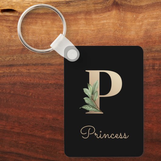 ボタエレガントニカルモノグラム金ゴールドレターPキーチェーン キーホルダー (正面)