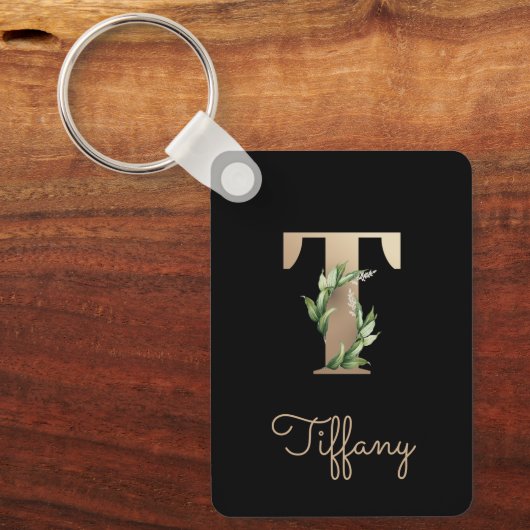 ボタエレガントニカルモノグラム金ゴールドレターTキーチェーン キーホルダー (正面)