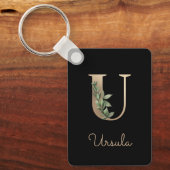 ボタエレガントニカルモノグラム金ゴールドレターUキーチェーン キーホルダー (正面)