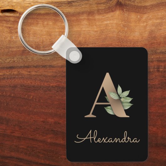 ボタエレガントニカルモノグラム金ゴールド手紙Aキーチェーン キーホルダー (正面)