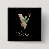 ボタエレガントニカルモノグラム金ゴールドVボタン 缶バッジ (正面)