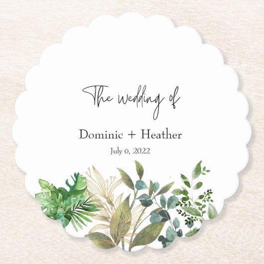 ボタエレガントニカルリーフ結婚式招待状 ペーパーコースター (正面)