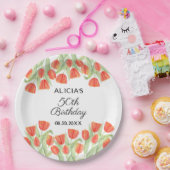 ボタエレガントニカルレッドチューリップ50誕生日 ペーパープレート (パーティー)