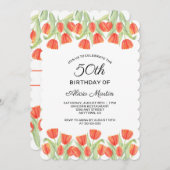 ボタエレガントニカルレッドチューリップ50誕生日 招待状 (正面/裏面)