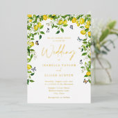 ボタエレガントニカルレモ結婚ン金ゴールド 箔招待状 (立ち正面)