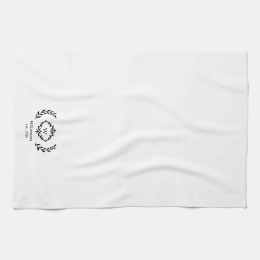 ボタエレガントニカルローレルカスタムモノグラム名日付 キッチンタオル (横)