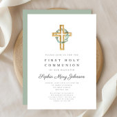 ボタエレガントニカル葉・クロス・ファースト・コミュニオン 招待状