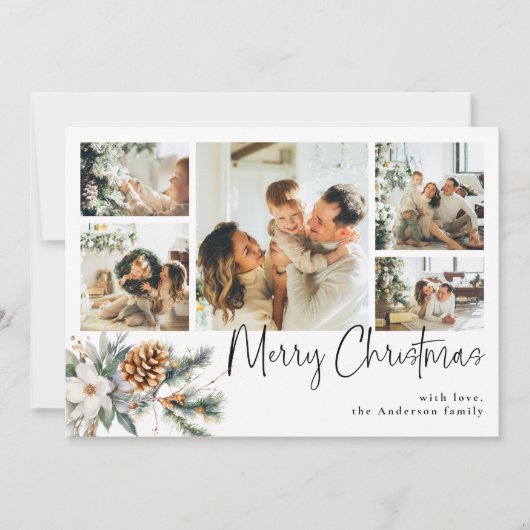 ボタエレガントニカル&フォトコラージブラッククリスマス シーズンカード (正面)