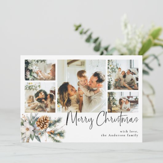 ボタエレガントニカル&フォトコラージブラッククリスマス シーズンカード (スタンド正面)