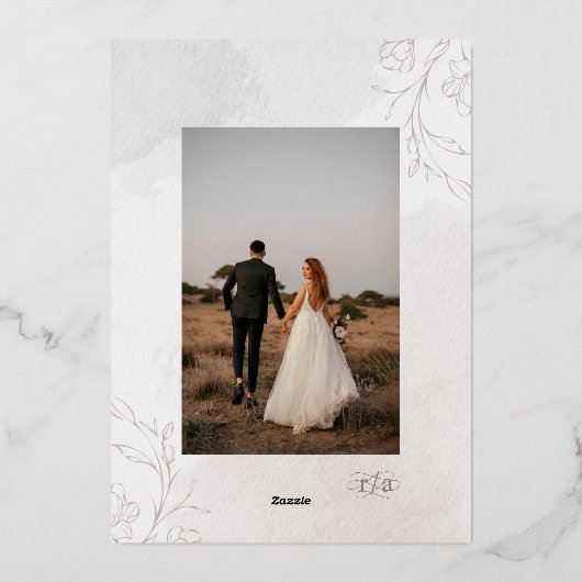 ボタエレガントニファンシーック結婚スクリプトの写真 箔招待状 (裏面)