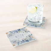 ボタエレガントモダンニカルダスティブルーフローラ結婚ズ ガラスコースター (アングル)