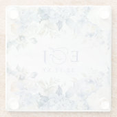 ボタエレガントモダンニカルダスティブルーフローラ結婚ズ ガラスコースター (裏面)