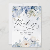 ボタエレガントモダンニカルダスティブルーフローラ結婚ズ サンキューカード (正面)