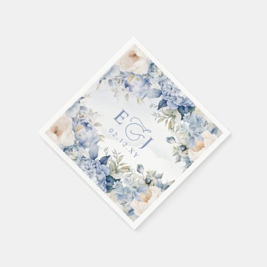 ボタエレガントモダンニカルダスティブルーフローラ結婚ズ スタンダードカクテルナプキン (角)