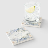 ボタエレガントモダンニカルダスティブルーフローラ結婚ズ ストーンコースター (横)