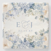 ボタエレガントモダンニカルダスティブルーフローラ結婚ズ ストーンコースター (正面)