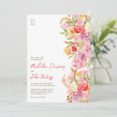 ボタエレガントンのボホワイルドフラワー3枚結婚の写真 招待状 (スタンド正面)