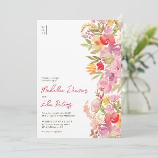 ボタエレガントンのボホワイルドフラワー3枚結婚の写真 招待状 (スタンド正面)