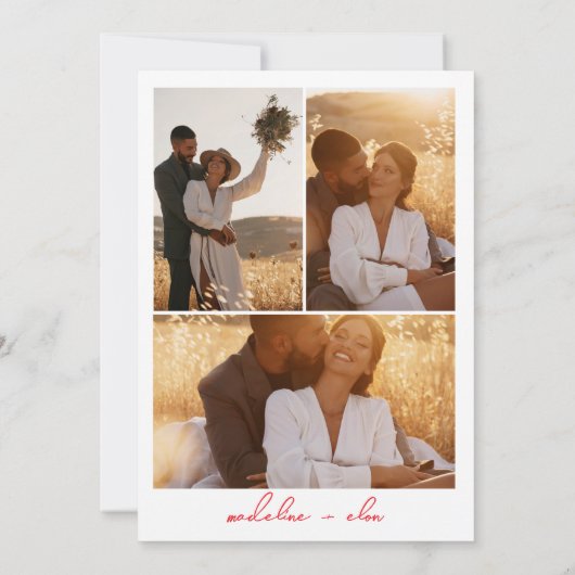 ボタエレガントンのボホワイルドフラワー3枚結婚の写真 招待状 (裏面)