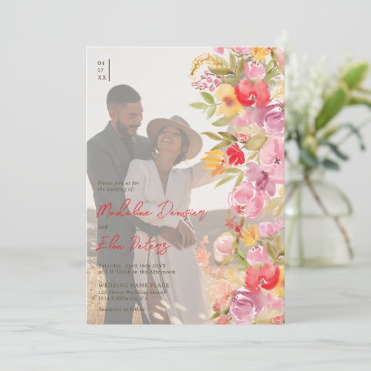 ボタエレガントンのボホワイルドフラワー4結婚枚 招待状 (スタンド正面)