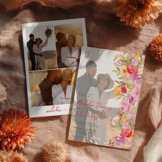 ボタエレガントンのボホワイルドフラワー4結婚枚 招待状