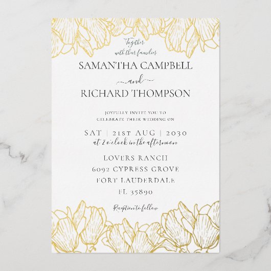 ボタエレガントン実在金ゴールド結婚ズ 箔招待状 (正面)