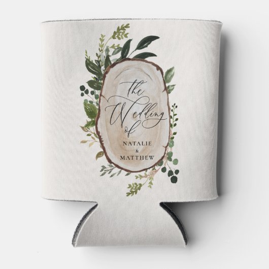 ボタエレガントン素朴カル緑の結婚式 缶クーラー (正面)